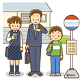 高学年・子供・男の子の生活イラスト バスを待つ男の子