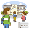 高学年・子供・男の子の生活イラスト 学校につく男の子
