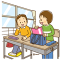 高学年・子供・男の子の生活イラスト 教室で席につく男の子