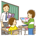 高学年・子供・男の子の生活イラスト 教科書を読む男の子