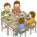 高学年・子供・男の子の生活イラスト 給食を食べる男の子