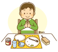 高学年・子供・男の子の生活イラスト 朝食を食べる男の子