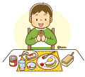 高学年・子供・男の子の生活イラスト 朝食を食べる男の子