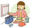 カバンに荷物を入れる女の子のイラスト