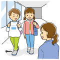 先生に挨拶する
女の子のイラスト