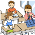 教室で自分の席につく
女の子のイラスト