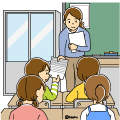 高学年・子供・女の子の生活イラスト プリントを受け取る女の子(カラー)