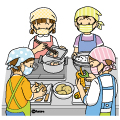 女子生徒のイラスト 跳び箱を飛ぶ女の子とタブレットで録画する生徒
