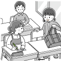教室で自分の席につく
女の子のイラスト