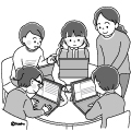 高学年・子供・男の子の生活イラスト 黒板の前で発表をする男の子