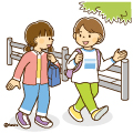 友達と通学路を歩く女の子のイラスト