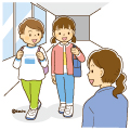 先生に挨拶する
女の子のイラスト