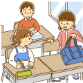 教室で自分の席につく
女の子のイラスト