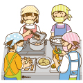 女子生徒のイラスト 跳び箱を飛ぶ女の子とタブレットで録画する生徒