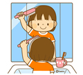 子供・女の子の生活イラスト 髪をとかす女の子