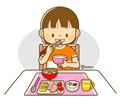 子供・女の子の生活イラスト 朝ごはんを食べる女の子