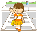 子供・女の子の生活イラスト てをあげて横断歩道をわたる女の子