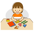 子供・女の子の生活イラスト 折り紙であそぶ女の子