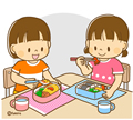 子供・女の子の生活イラスト お友達とお弁当を食べる女の子