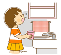 子供・女の子の生活イラスト うがいをする女の子