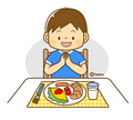子供・男の子の生活イラスト 朝ごはんを食べる男の子