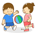 子供・男の子の生活イラスト ボールであそぶ男の子と女の子
