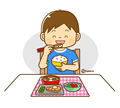 子供・男の子の生活イラスト 和食を食べる男の子