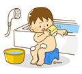 子供・男の子の生活イラスト お風呂で体をあらう男の子