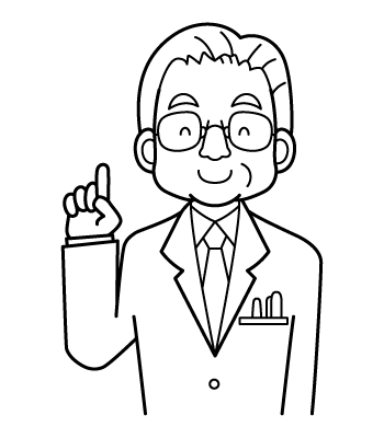 お医者さんの顔イラスト６・ベテランの医師・教授（ぬりえ）・ニッコリ