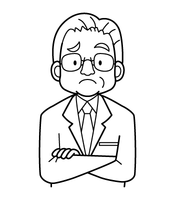 お医者さんの顔イラスト６・ベテランの医師・教授（ぬりえ）・考え込む