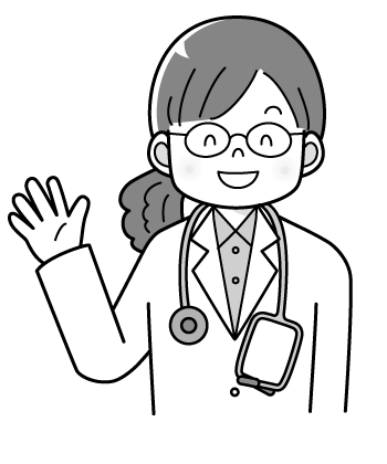 女医さんのイラスト３・メガネをかけた女の先生（モノクロ）・笑顔
