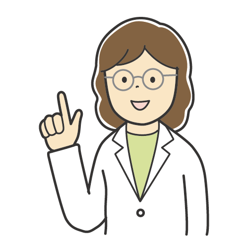 説明をする女性のイラスト・カラーイラスト白衣・メガネ・ロングヘア・笑顔