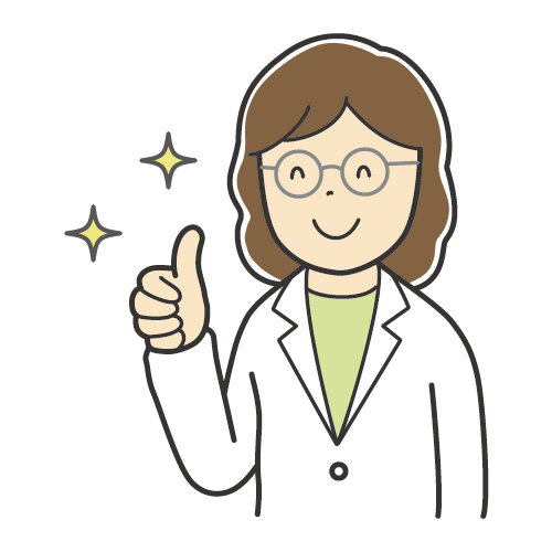 説明をする女性のイラスト・カラーイラスト白衣・メガネ・ロングヘア・笑顔