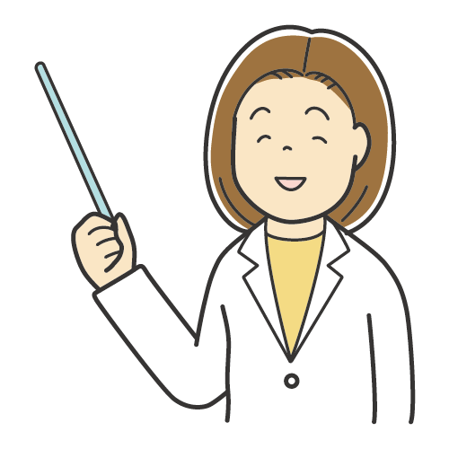 説明をする女性のイラスト・カラーイラスト白衣・笑顔