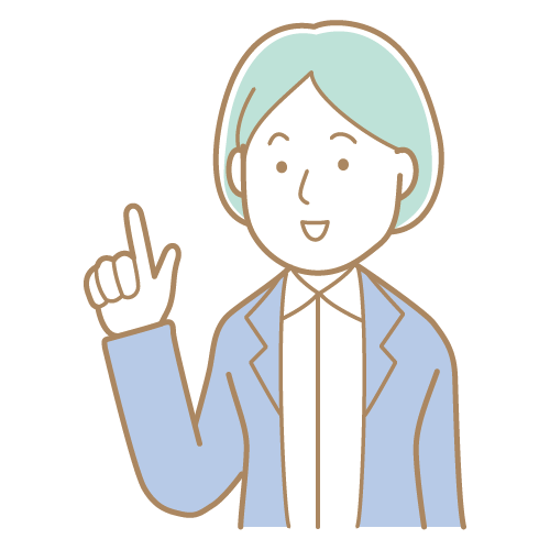 説明をする女性のイラスト・スーツ・ジャケット・ショートヘア・笑顔・笑顔