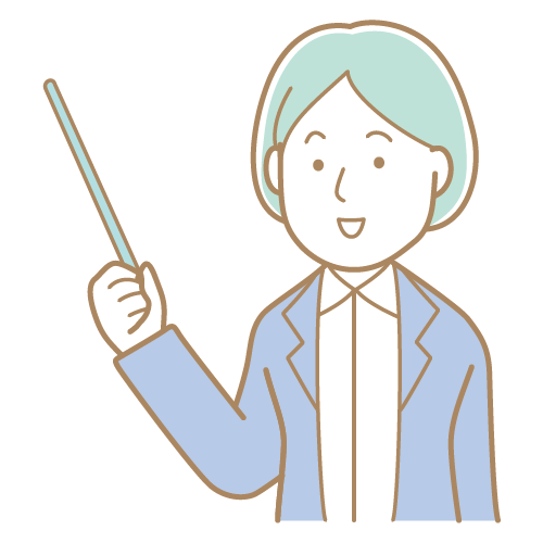 説明をする女性のイラスト・スーツ・ジャケット・ショートヘア・笑顔・笑顔