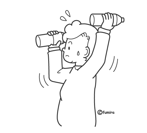 ダンベル体操をする女性のイラスト（ぬりえ）
