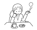 煙草を吸う女性(ぬりえ)