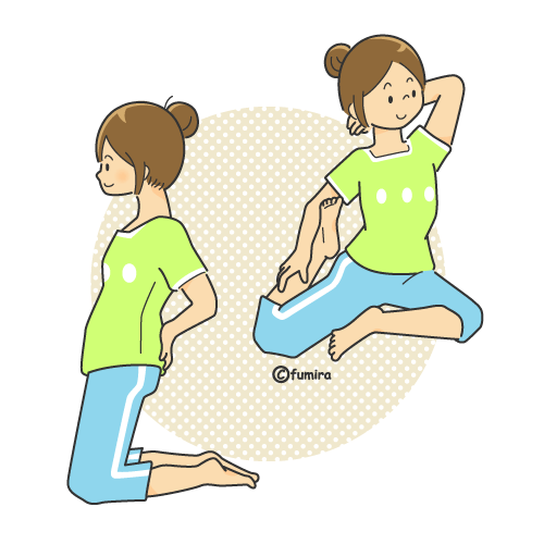 ストレッチをする女性のイラスト（カラー）
