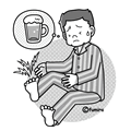 成人男性の病気・症状イラスト 痛風に苦しむ男性のイラスト(モノクロ)