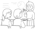 ホワイトボードを使って打ち合わせをする女性たちのイラスト ホワイトボードを使って打ち合わせをする女性たちのイラスト