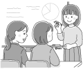 ホワイトボードを使って打ち合わせをする女性たちのイラスト ホワイトボードを使って打ち合わせをする女性たちのイラスト
