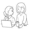 パソコンに向かっている外国人の女性と話しかける日本人女性(ぬりえ) パソコンに向かっている外国人の女性と話しかける日本人女性(ぬりえ)