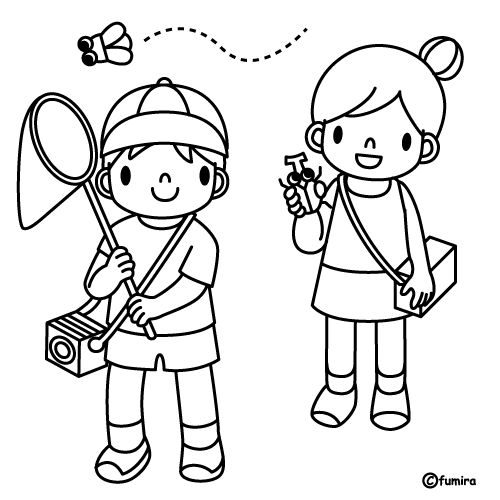 虫取り・昆虫採集（ぬりえ）