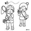 虫取り・昆虫採集(ぬりえ)