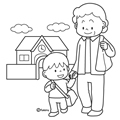 子供の送り迎えをするおばあちゃん(ぬりえ)