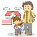 子供の送り迎えをするおばあちゃん(ソフト)