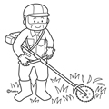 芝刈りをする男性のイラスト(ぬりえ)