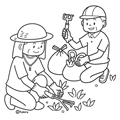 草むしりをするシニアのイラスト(ぬりえ)