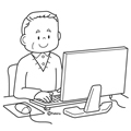 パソコン入力をする老人のイラスト(ぬりえ)